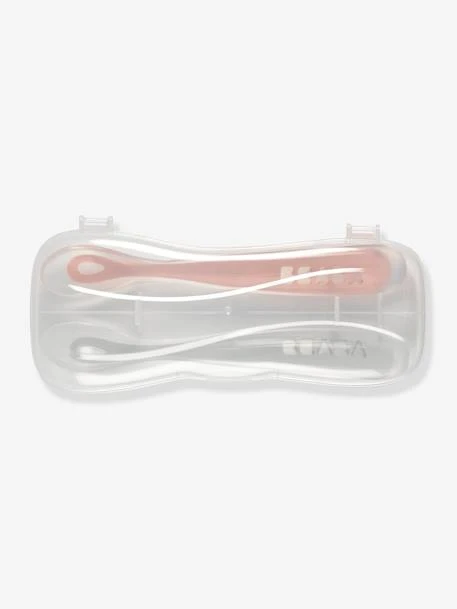 Lot De 2 Cuillères Ergonomiques D'apprentissage + Boîte De Transport BEABA Rose/gris - Beaba - Image 2