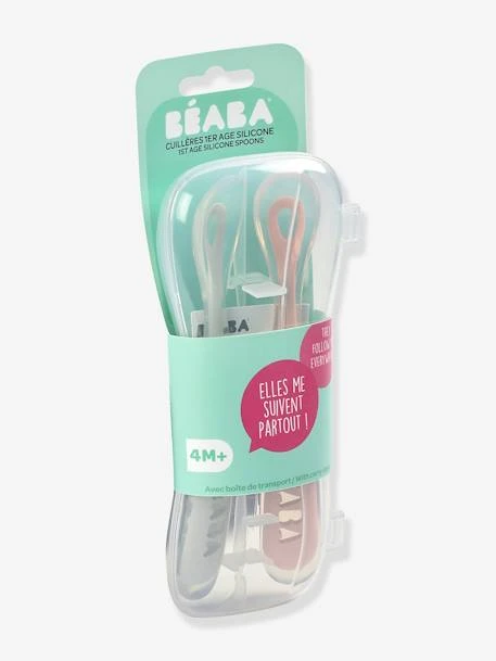 Lot De 2 Cuillères Ergonomiques D'apprentissage + Boîte De Transport BEABA Rose/gris - Beaba - Image 3