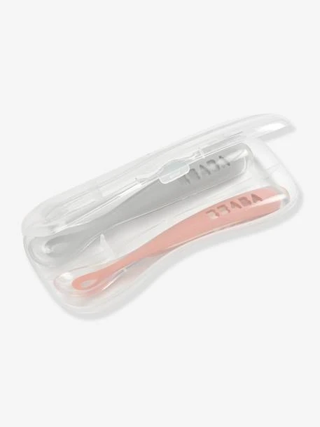 Lot De 2 Cuillères Ergonomiques D'apprentissage + Boîte De Transport BEABA Rose/gris - Beaba - Image 4