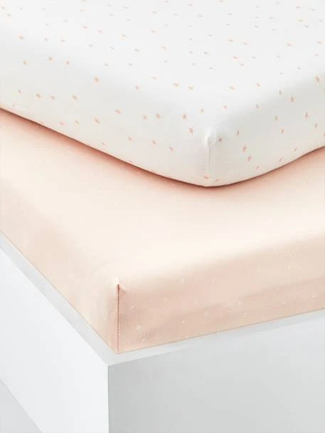 Lot De 2 Draps-housses Bébé En Coton Rose Pâle - Vertbaudet - Image 2