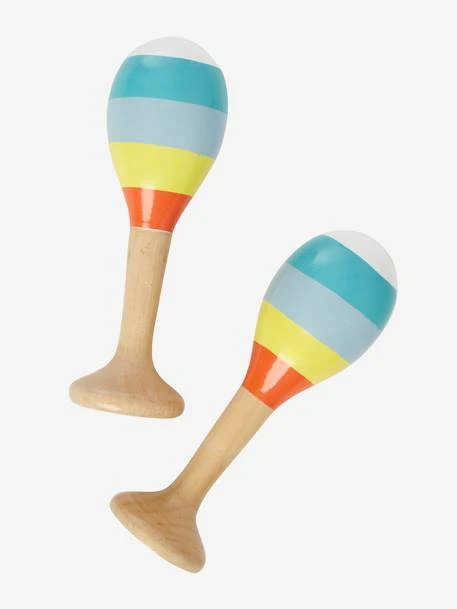 Set 3 Instruments : Maracas, Tambourin, Grelots En Bois FSC® Multicolore - Vertbaudet - Image 2